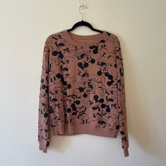 Disney Mickey Mouse XL pullover sweater AOP crewneck cabincore brown black cozy - Picture 1 of 7
